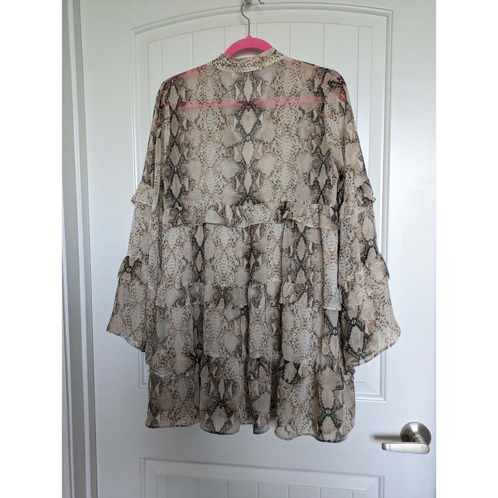Olivaceous Tie Neck Snake Print Dress Womens M Flare Ruffle Sleeve Wedding Guest - Picture 4 of 8